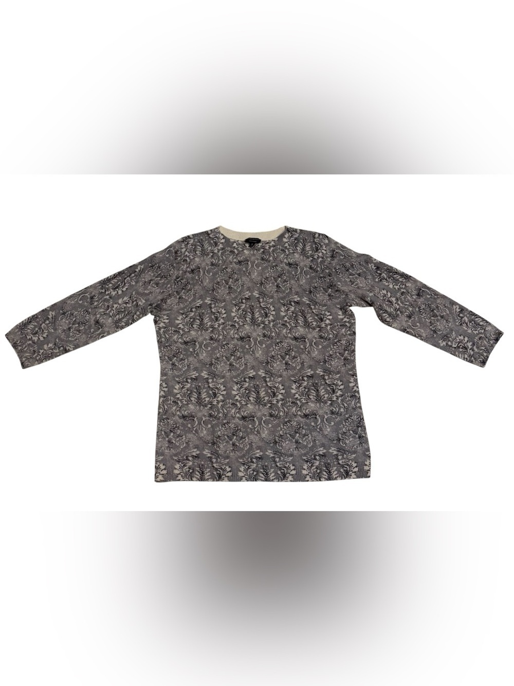 Talbots Gray and white 100% Cashmere Crewneck Sweater